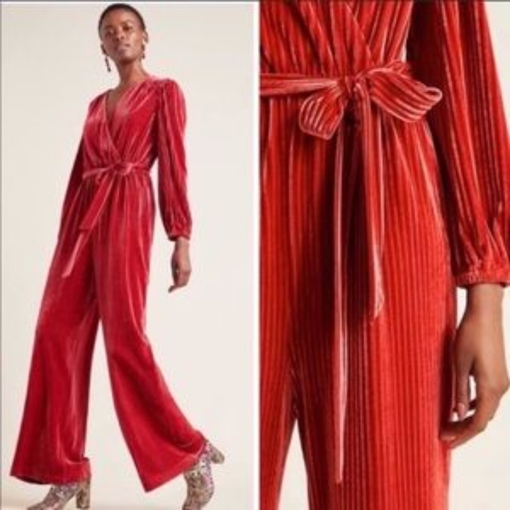 Anthro Ali & Jay Samantha Velvet Belted Jumpsuit